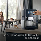 Siemens EQ700 volautomatische espressomachine, groot kleuren TFT scherm, 36 warme en koude dranken, cold brew, 2 kops functie, app bediening, automatisch reinigingssysteem, zwart RVS, TQ717D03