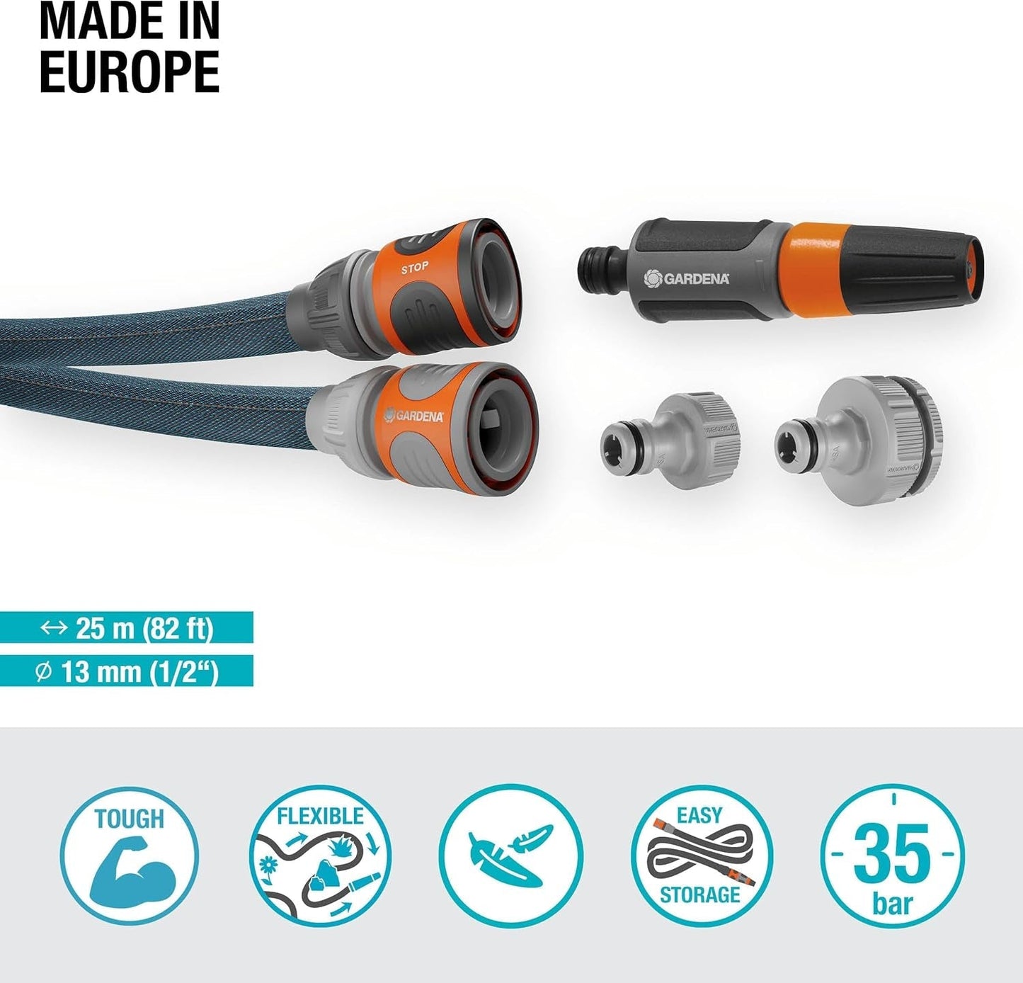 Gardena Liano Xtreme 1/2 inch 25m set: Extreem robuuste textiel tuinslang met lichtgewicht, weerbestendige PVC binnenslang (18475-20)