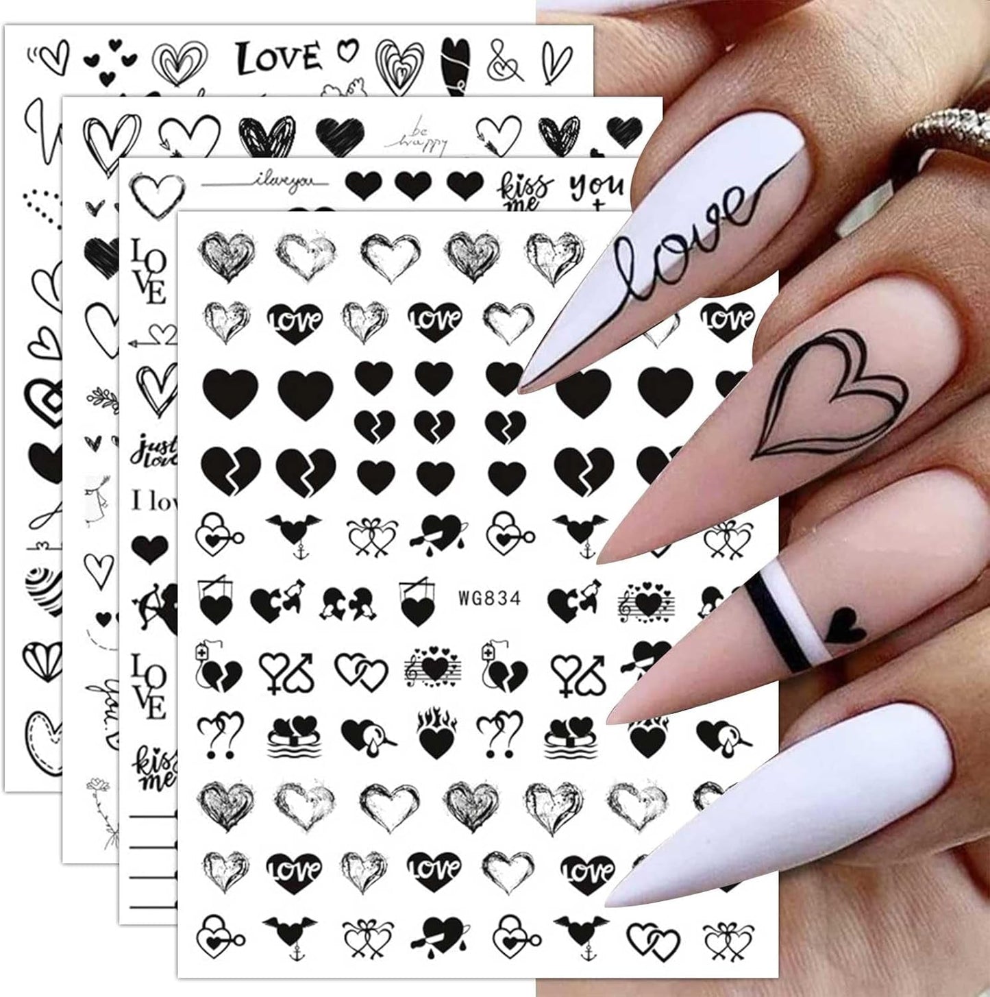 8 Blatt Nagelsticker Valentinstag Nagelaufkleber Selbstklebend Liebhaber Des Schwarzen Herzens Nail Art Sticker Decoratie Nageldesign Zubehör