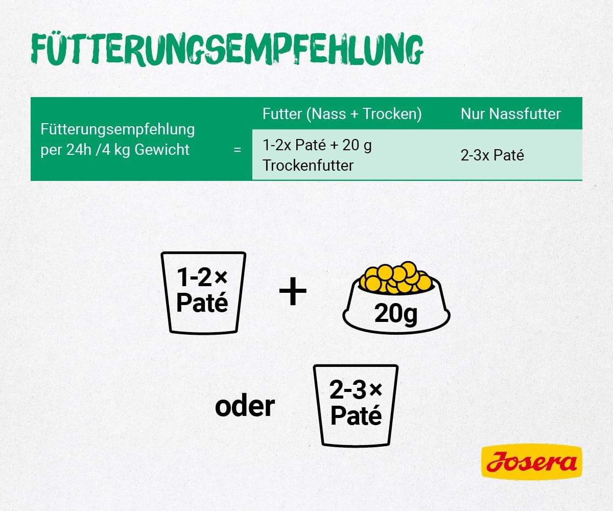JOSERA Paté van eend en kip met peterselie (16 x 85 g) | Volwassene | Premium natvoer voor volwassen katten | Paté van eend en kip | Zalmolie | Geen granen | Natvoer voor katten in verse zakjes | Pak van 16