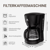 Filterkoffiezetapparaat van 1,25 liter voor 10 kopjes filterkoffie, vaatwasmachinebestendige glazen karaf, thermoskan, antidruppelsysteem, automatische uitschakeling, 600 W, waterloze kookbeveiliging voor thuis en op kantoor