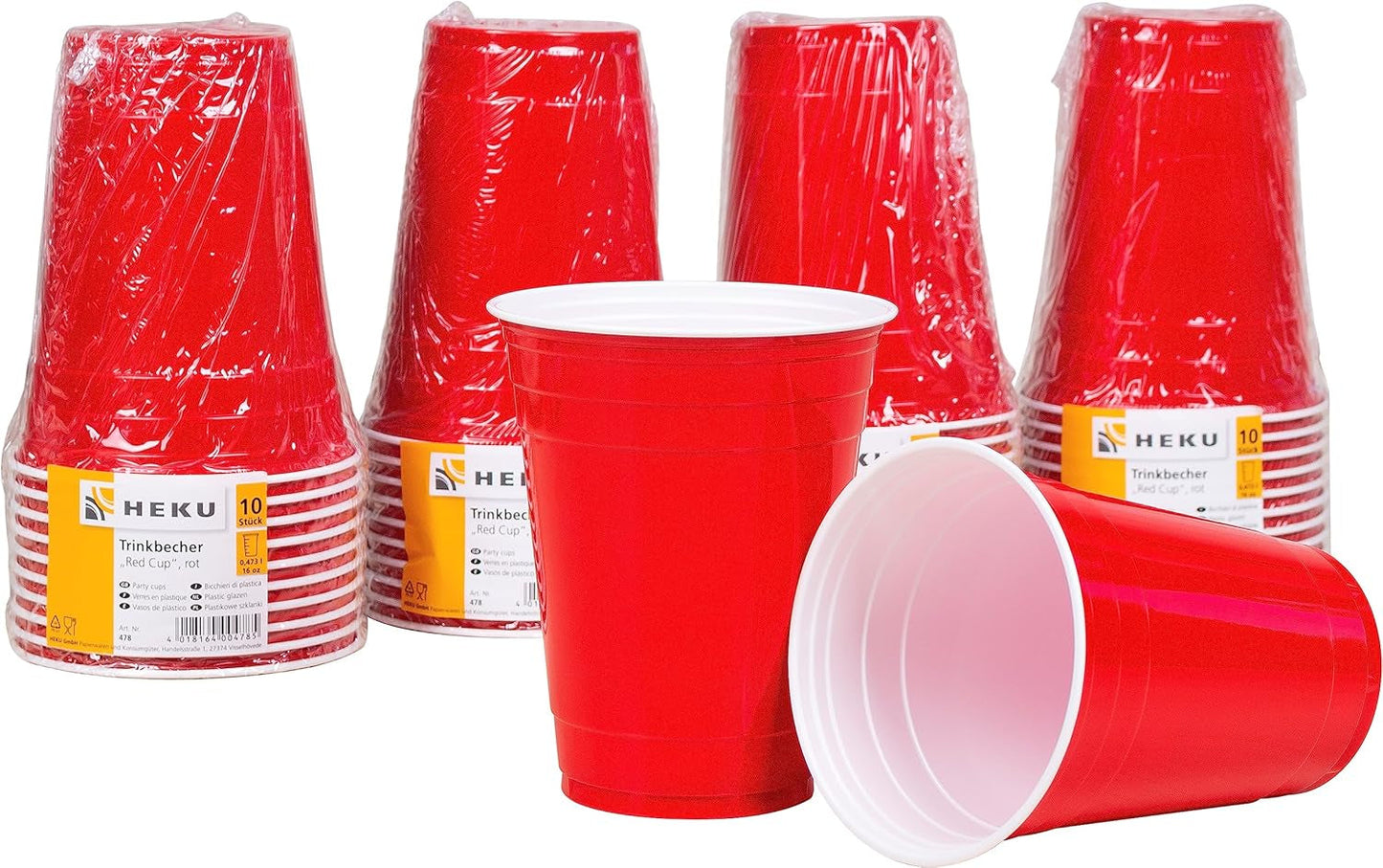 HEKU 191-dlg. USA Party Set I Papieren Borden Ø23Cm, Rode Bekers, 3-laags Servetten 33X33Cm, Decoratieprikker, Wimpelketting 10M I Ideaal voor themafeesten en nationale feestdagen