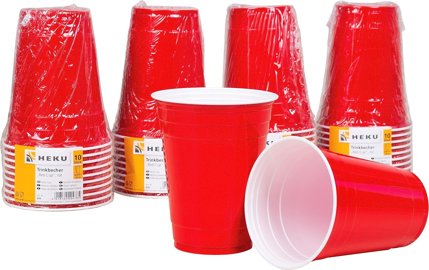 HEKU 191-dlg. USA Party Set I Papieren Borden Ø23Cm, Rode Bekers, 3-laags Servetten 33X33Cm, Decoratieprikker, Wimpelketting 10M I Ideaal voor themafeesten en nationale feestdagen