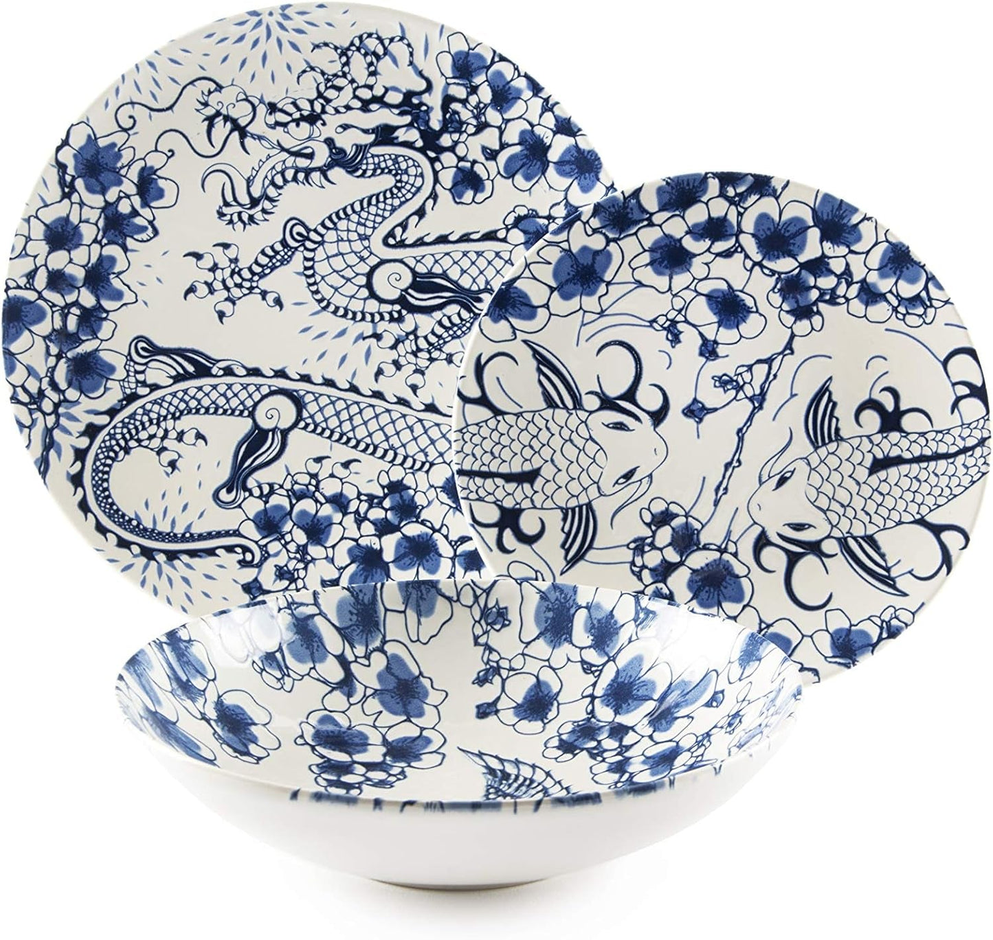Excelsa Zen serviesset, 18-delig, keramiek, wit en blauw