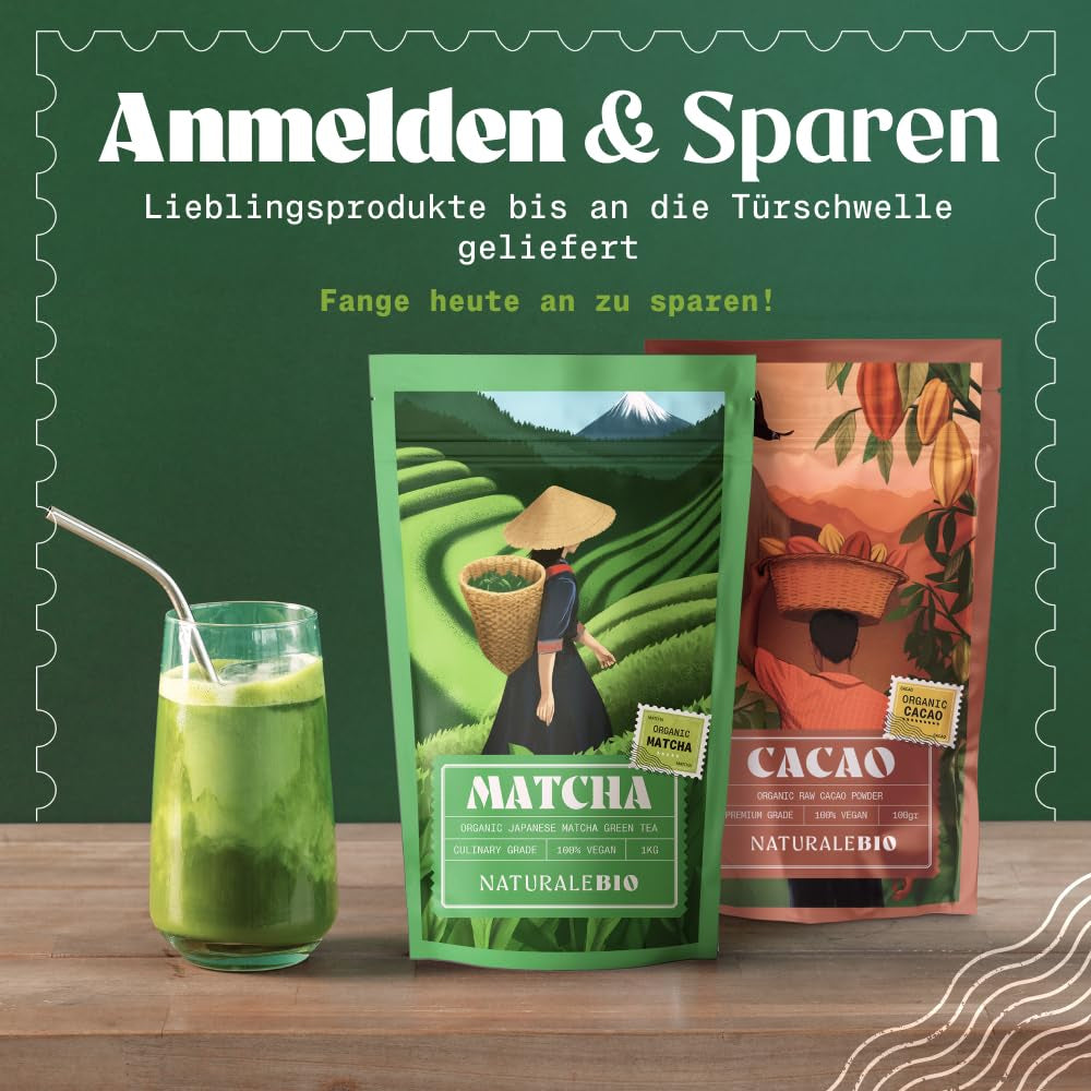 Naturalebio BIO Groene theepoeder 100 g. Voor koken en bakken. Originele Japanse matcha. Groene thee uit Japan, vegan, glutenvrij en non-GMO. Natuurlijk biologisch product.