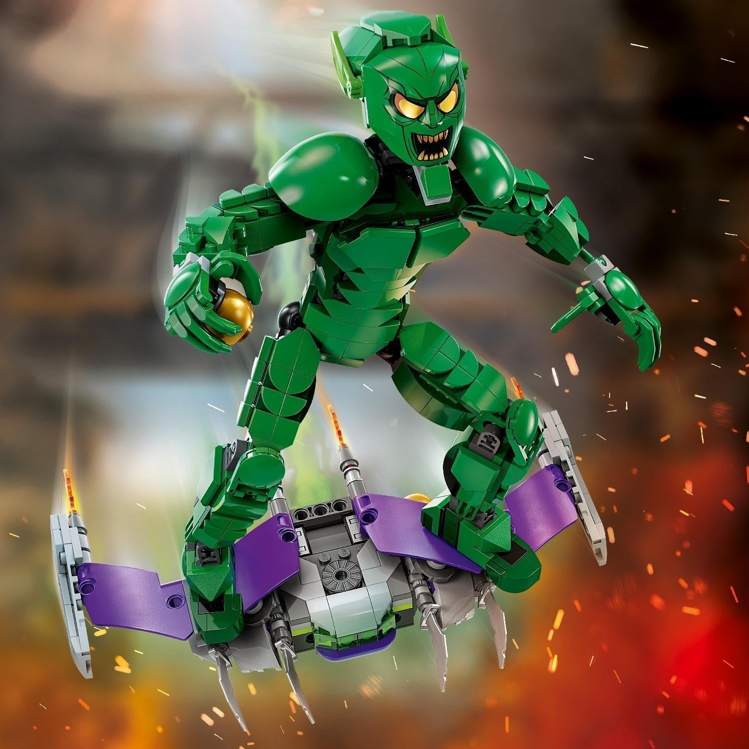 LEGO Marvel Green Goblin bouwfiguur, beweegbaar superschurk bouwspeelgoed voor kinderen vanaf 8 jaar, jongens en meisjes, Spider-Man universumset met sliders en pompoenbommen, superheld cadeau-idee 76284 Bouwsets Besuche in LEGO-Store