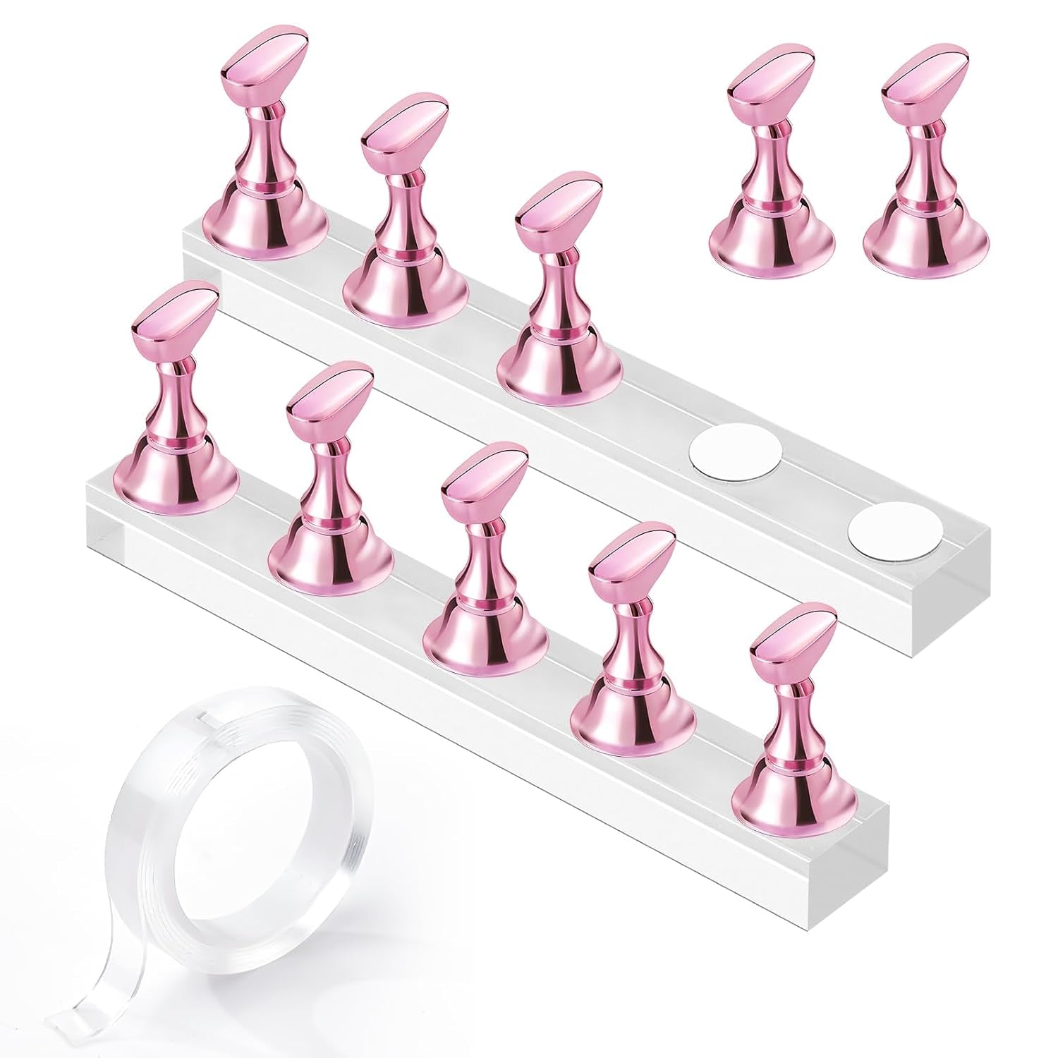 Makartt acryl nagelhouder, magnetische nagelhouder, nagelhouder, transparant roze nagelhouder met 48 zelfklevende stopverf