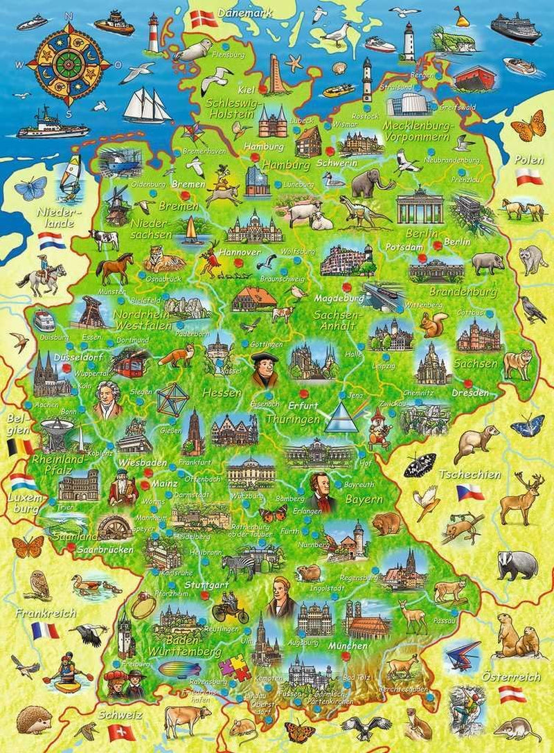 Ravensburger Kinderpuzzel - Gekleurde kaart van Duitsland - Puzzel 200 stukjes voor kinderen vanaf 8 jaar Puzzel Naty Shop