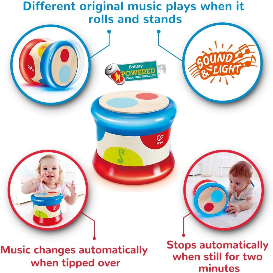 Hape Babytrommel | Rollend muzikaal speelgoed voor de kleintjes om ritme en verschillende geluiden te leren, werkt op batterijen, vanaf 6 maanden Baby Toys Naty Shop