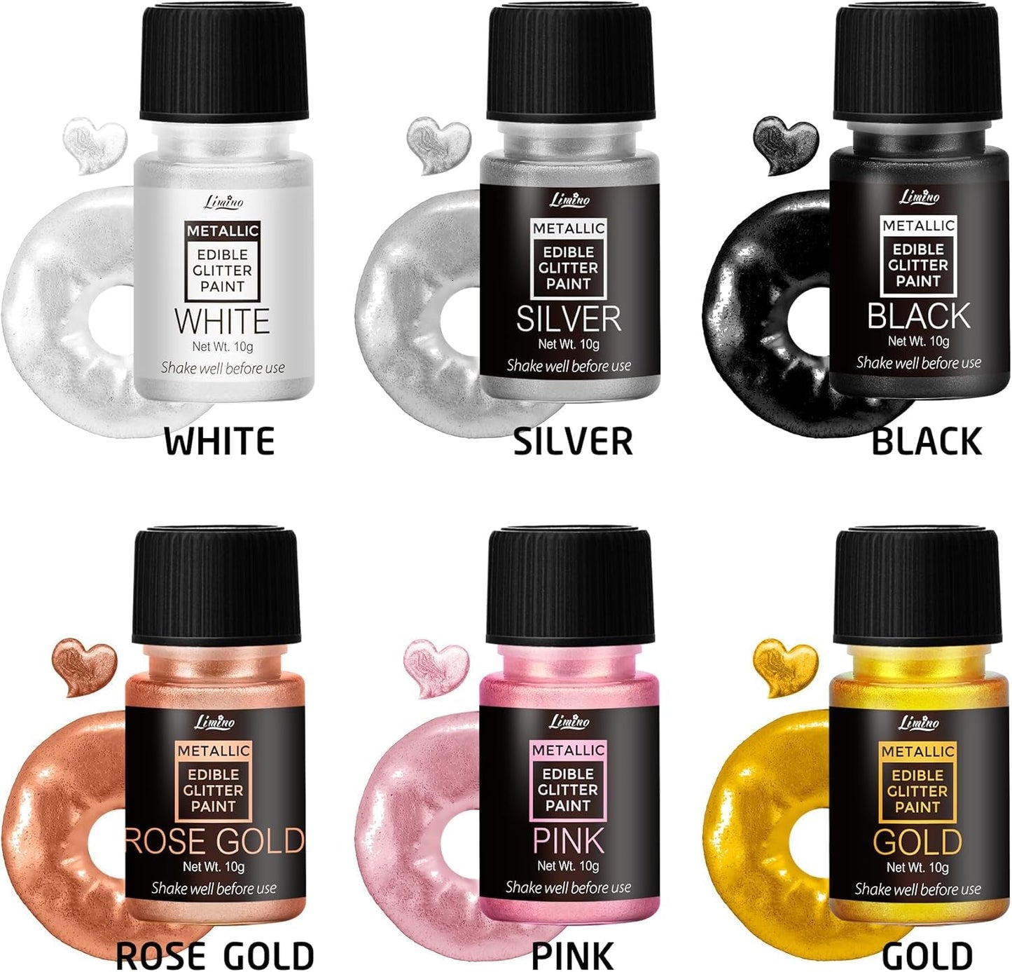 Vloeibare eetbare glitter - 6 metallic kleuren, vloeibaar eetbaar glitterpoeder voor taartversiering, bakken, macarons - metallic voedselkleuring, glitterkleuren voor koekjes, fondant, cakes, muffins