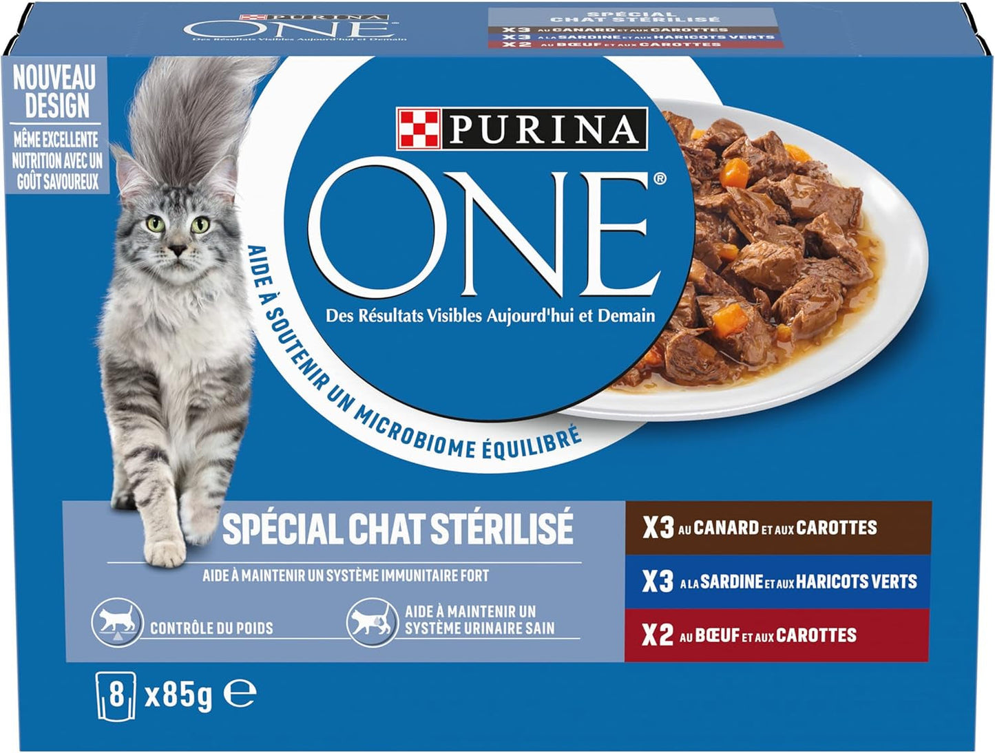 PURINA EEN | BIFENSIS | Voer voor gesteriliseerde volwassen katten | Ondersteunt de vitaliteit, botten, spieren en gewrichten van de kat | In saus | Zakjes met eend, sardines, rundvlees, versheid | 1 stuk (8 x 85 g)