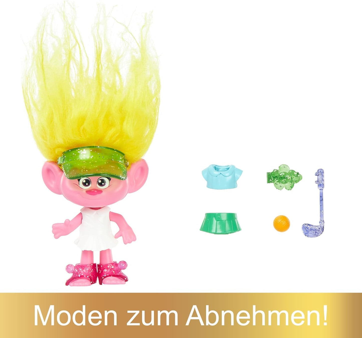 Mattel DREAMWORKS TROLLS United We Stand - Harige Surprises Viva-pop met felgeel pluchen haar en 3 verrassingsaccessoires, voor kinderen vanaf 3 jaar, HNF11