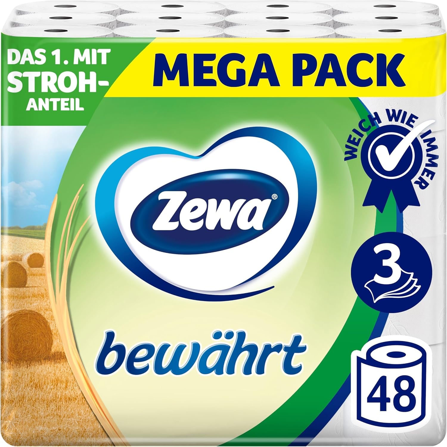 Zewa Proven - 48 rollen - Het eerste toiletpapier met stro-inhoud - 3 lagen