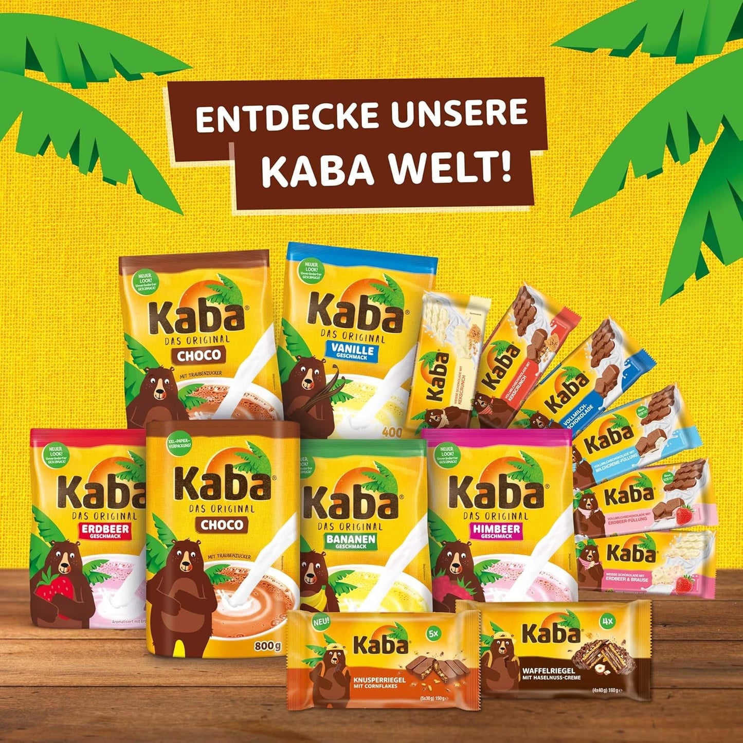 Kaba Napolitaanse repen 40g, 4 knapperige repen gevuld met wafels en fijne hazelnootcrème, in een multipack met originele Kaba-smaak