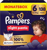 Pampers Night Pants luiers maat 6, 138 stuks, 13kg-19kg, bieden extra bescherming gedurende de hele nacht.