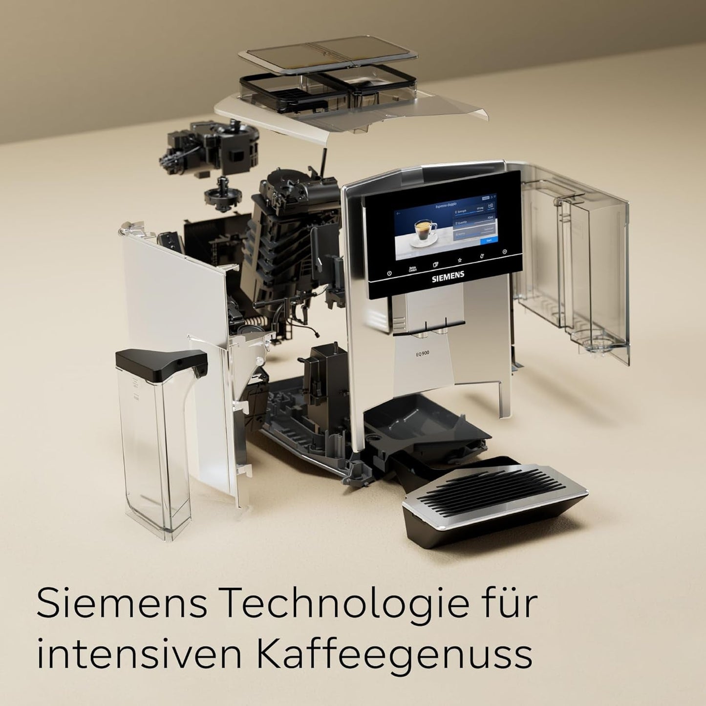 Siemens EQ900 automatische espressomachine, groot TFT-kleurenscherm, 2 bonencontainers, 36 warme en koude dranken, koude koffie, superstil, tweekopsfunctie, app-bediening, roestvrij staal, TQ907D03