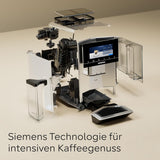 Siemens EQ900 automatische espressomachine, groot TFT-kleurenscherm, 2 bonencontainers, 36 warme en koude dranken, koude koffie, superstil, tweekopsfunctie, app-bediening, roestvrij staal, TQ907D03