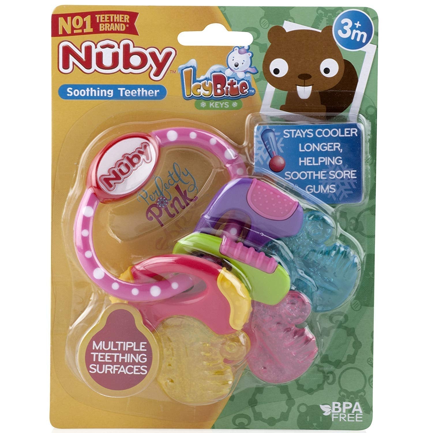 Nuby bijtring voor baby's bevordert het zicht en de motoriek; het grijpspeeltje met ijsgel bereikt zelfs de kiezen; vanaf 4+ maanden