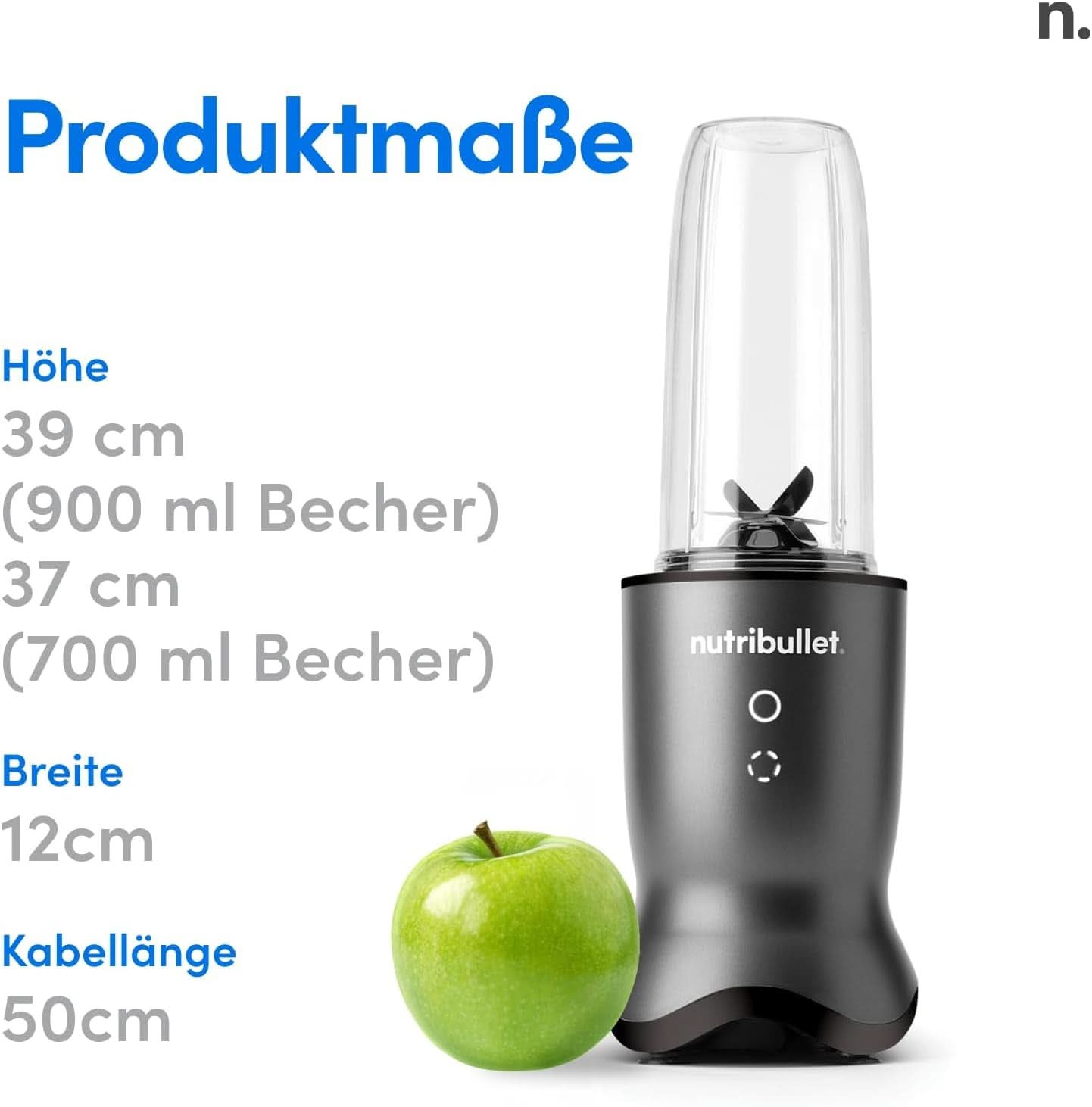 Nutribullet Personal Blender, Der Leistungsstärkste Mixer Für Eine Portion, 1000 Watt en Leiser Motor, 900 Ml Becher Aus Tritan Renew, Leuchtende Touch Bedienknöpfe, Dunkel Grau Bucatarie Naty Shop