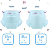 CutiePlusU luiers voor volwassenen, 10-pack wegwerpincontinentieslipjes met lussen voor dames en heren, maximaal absorptievermogen 's nachts - blauw (grote maat 94-119cm)