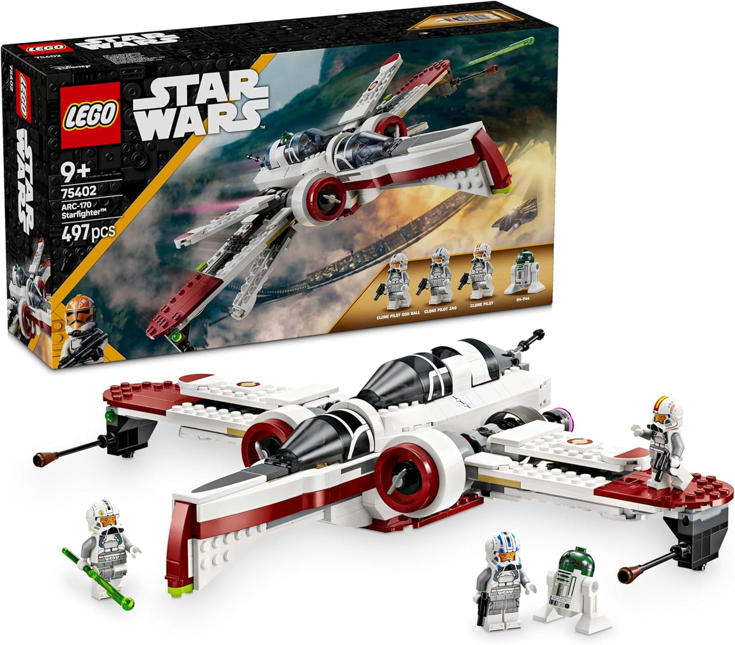 LEGO Star Wars 75402 ARC-170 Starfighter speelgoed met 4 minifiguren, waaronder Clone Pilot en R4-P44 Droid, verzamelobject, cadeau voor fans van Revenge of the Sith en jongens en meisjes vanaf 9 jaar Bouwsets Bekijk de standaardtitel van de LEGO Store