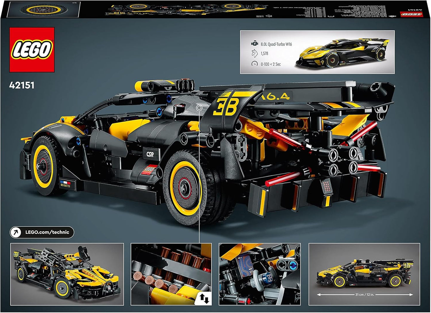 LEGO Technic Bugatti Raceauto, Automodelbouwset, Sportwagenspeelgoed, Iconische verzamelautoset, Bouwspeelgoed vanaf 9 jaar 42151 Bouwsets Bekijk de LEGO-Store