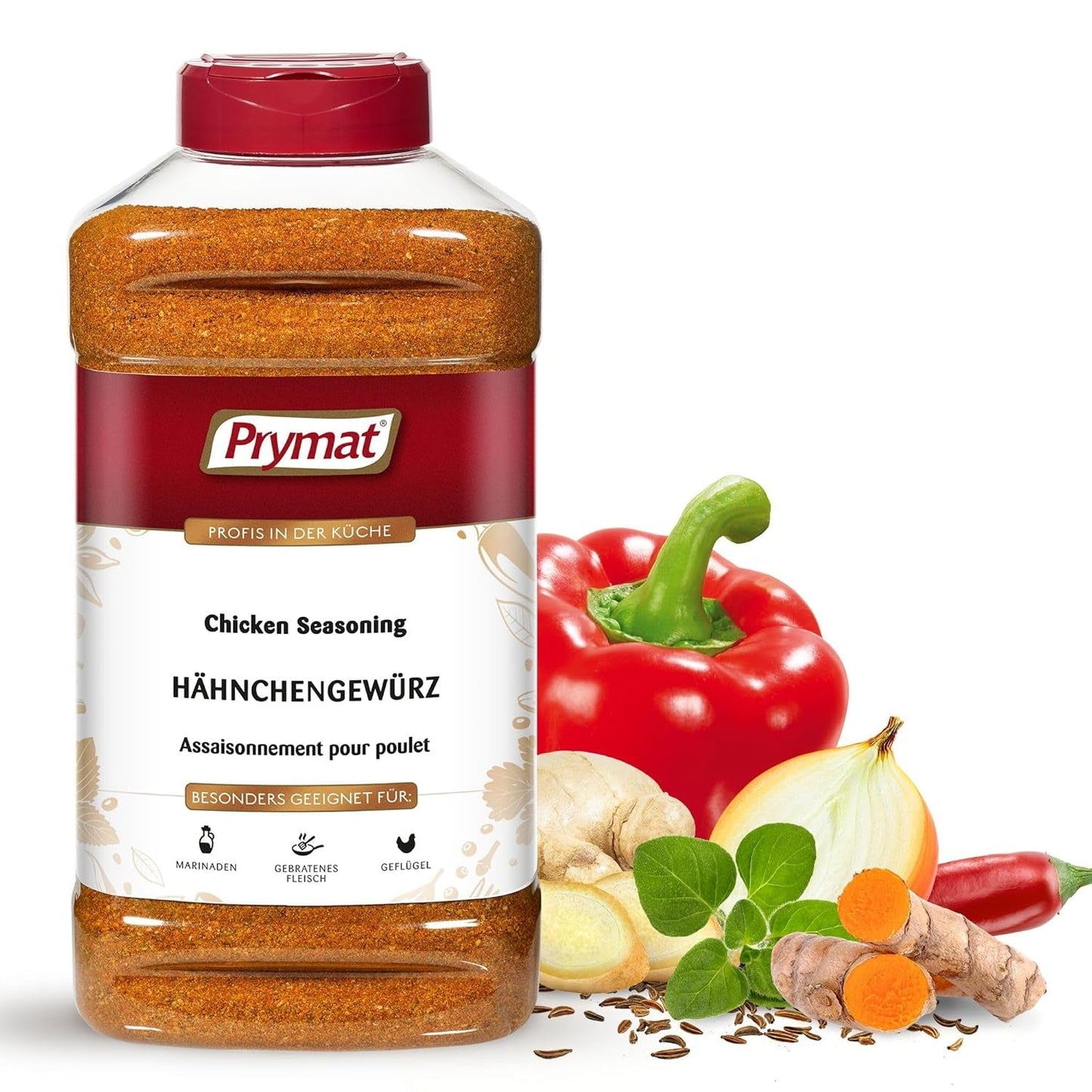 Prymat Hähnchengewürz 1100g, Gewürzmischung für Hhn, Turkije, Ente, Gans, Grillgewürze, Marinade für Fleisch im Streuer