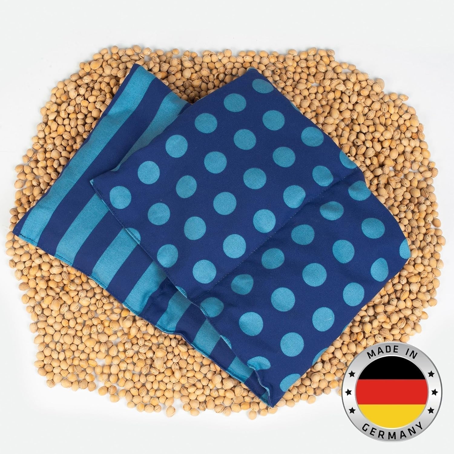 Kersensteenkussen Magnetron- en ovenbestendig - Blauw met strepen en stippen I Handgemaakt I Gemaakt in Duitsland I Ca. 20 X 60Cm I Oeko-Tex katoen I Nekkussen Cervicale orthopedische kussens Naty Shop