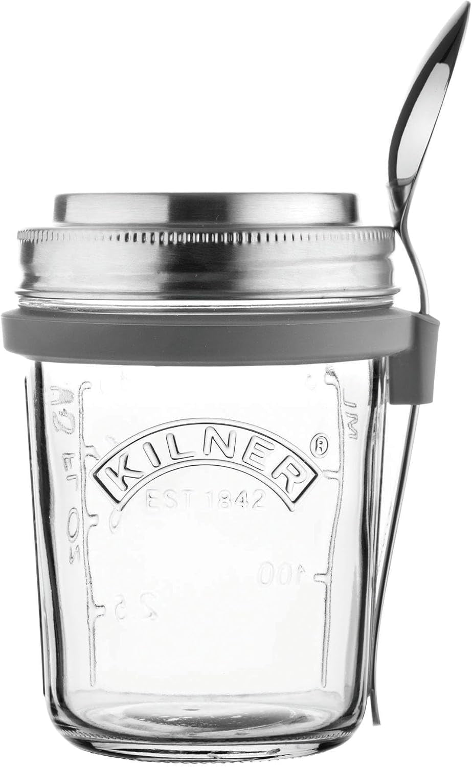 Kilner ontbijtpotje met lepel / 350 ml, Ø 9,5 cm / 5 stuks | mueslibeker voor meeneemmaaltijden / niet giftig / glazen container met deksel voor muesli, pap en yoghurt / container voor nachtelijke haver Bewaardozen voor voedsel Naty Shop Ontbijtbeker