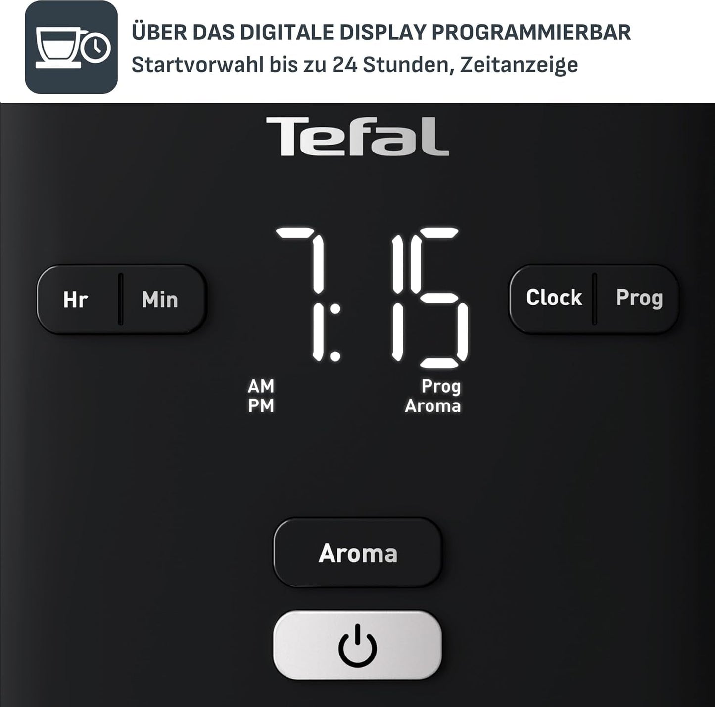 Tefal Smart'n Light espressomachine met timer, espressomachine met programmeerbaar filter 1,25 l, aromafunctie voor intens aroma, warmhoudfunctie, antidruppelen en gemakkelijk schoon te maken, zwart