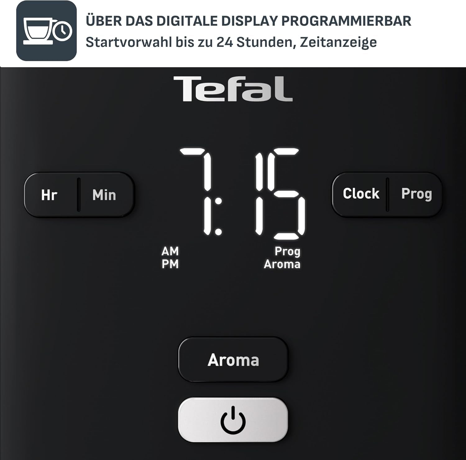 Tefal Smart'n Light espressomachine met timer, espressomachine met programmeerbaar filter 1,25 l, aromafunctie voor intens aroma, warmhoudfunctie, antidruppelen en gemakkelijk schoon te maken, zwart