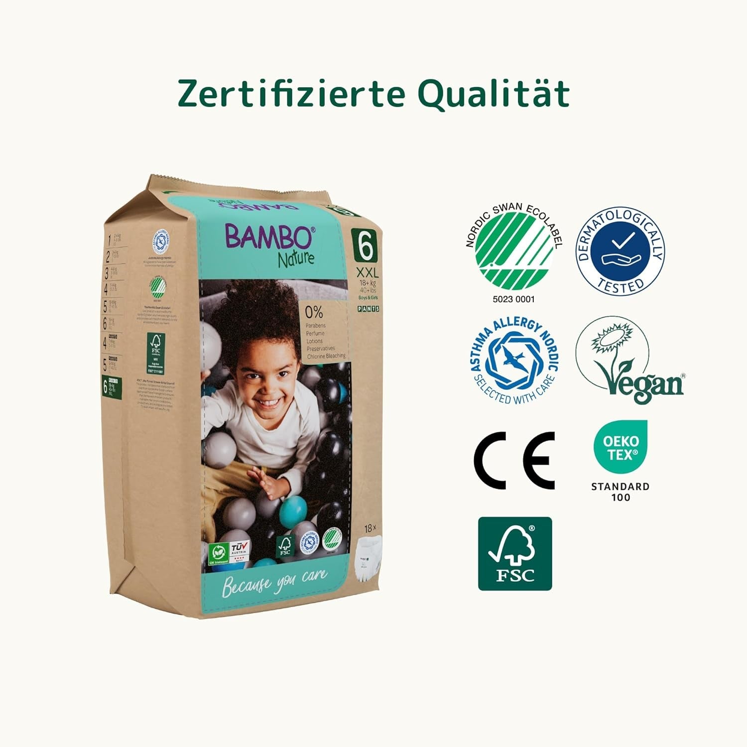 Bambo Nature Babyluiers, maat 6 (15+ kg) - Maandelijkse doos van 90 | Babyluiers met verbeterde lekbescherming | Maximaal comfort en vrijheid voor actieve kinderen | Dermatologisch geteste luiers