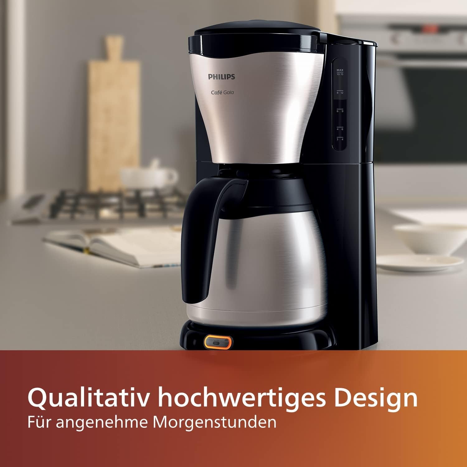 PHILIPS Café Gaia Filter-espressomachine - roestvrijstalen thermoskan, antidruppelsysteem, intens aroma, automatische uitschakeling, 1300 ml, zwart (HD7546/20)