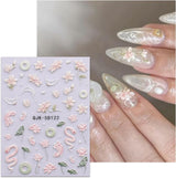 JMEOWIO 3D Nagelsticker Blumen Nail Art Sticker Selbstklebend Nagelaufkleber 5D Stereoskopisch Frühling Zomer Decoratie Nageldesign Zubehör 4 Blatt
