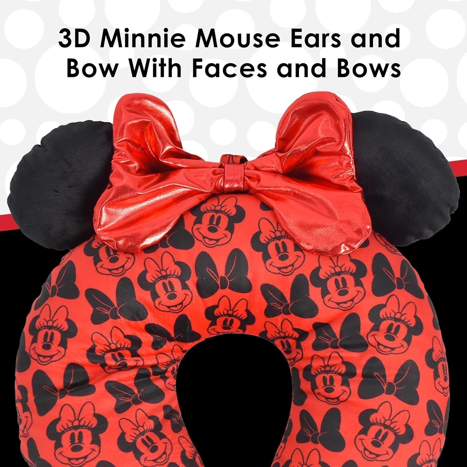Ful Concept One Disney Minnie Mouse reis-nekkussen met 3D-oren en veer voor vliegtuig, auto en kantoor, comfortabel en ademend, rood/zwart Naty Shop reiskussens