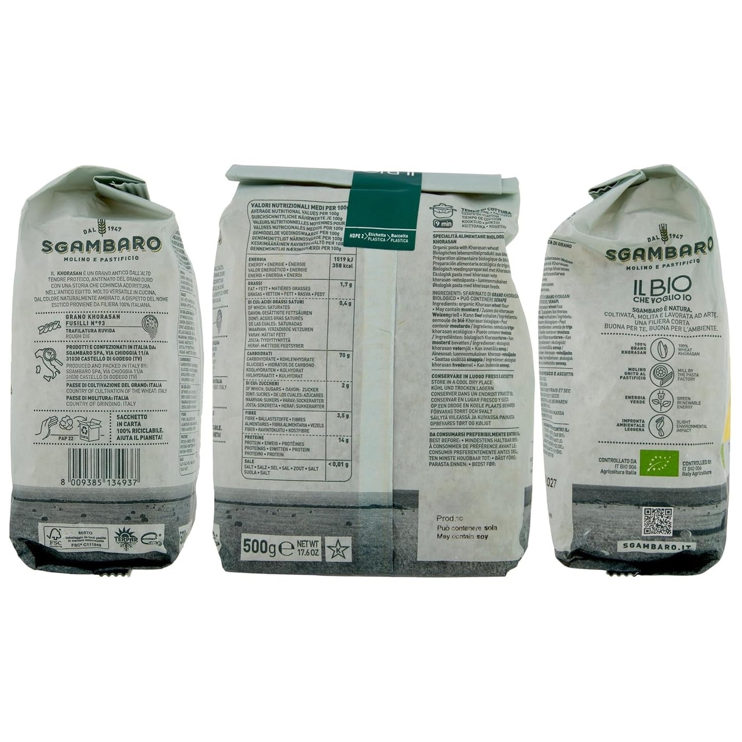 Biologische Fusilli Pasta nr. 93 - 500 g Khorasan-tarwe - Oude tarwe, rijk aan eiwitten, 100% geteeld in Italië - Veelzijdig in de keuken en rijk aan voedingsstoffen