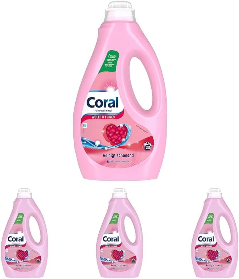 Coral delicaat vloeibaar wasmiddel voor wol en delicate was, 23 wasbeurten, 1,15 liter Wasmiddelen Naty Shop Set 4 x 1,15 liter