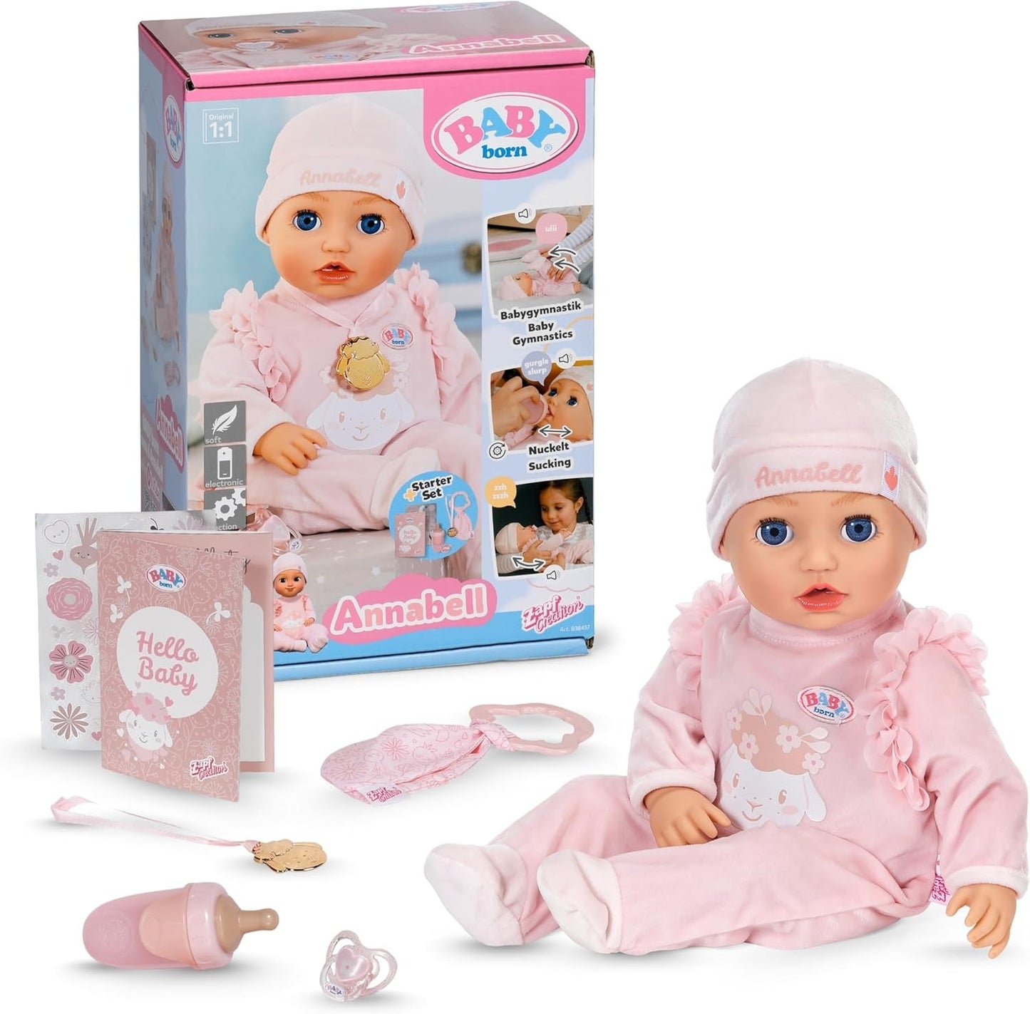 BABY Born Annabell 43 cm - Zachte pop met 7 elektronische functies en geluid - Geschikt voor kinderen vanaf 3 jaar - Pop inclusief accessoires - Werkt op batterijen