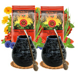 Yerba Mate theeservies voor 2 personen – Mas Energia Guarana 400 g – Marmol Blue keramische mok 350 ml – RVS Bombilla 19 cm – Losse thee 2 x 200 g