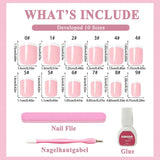 240 Set korte Franse valse nagels, vierkante kunstnagels, lijm op nagels, acryl nageltips, valse nagels voor vrouwen, DIY Nail Art