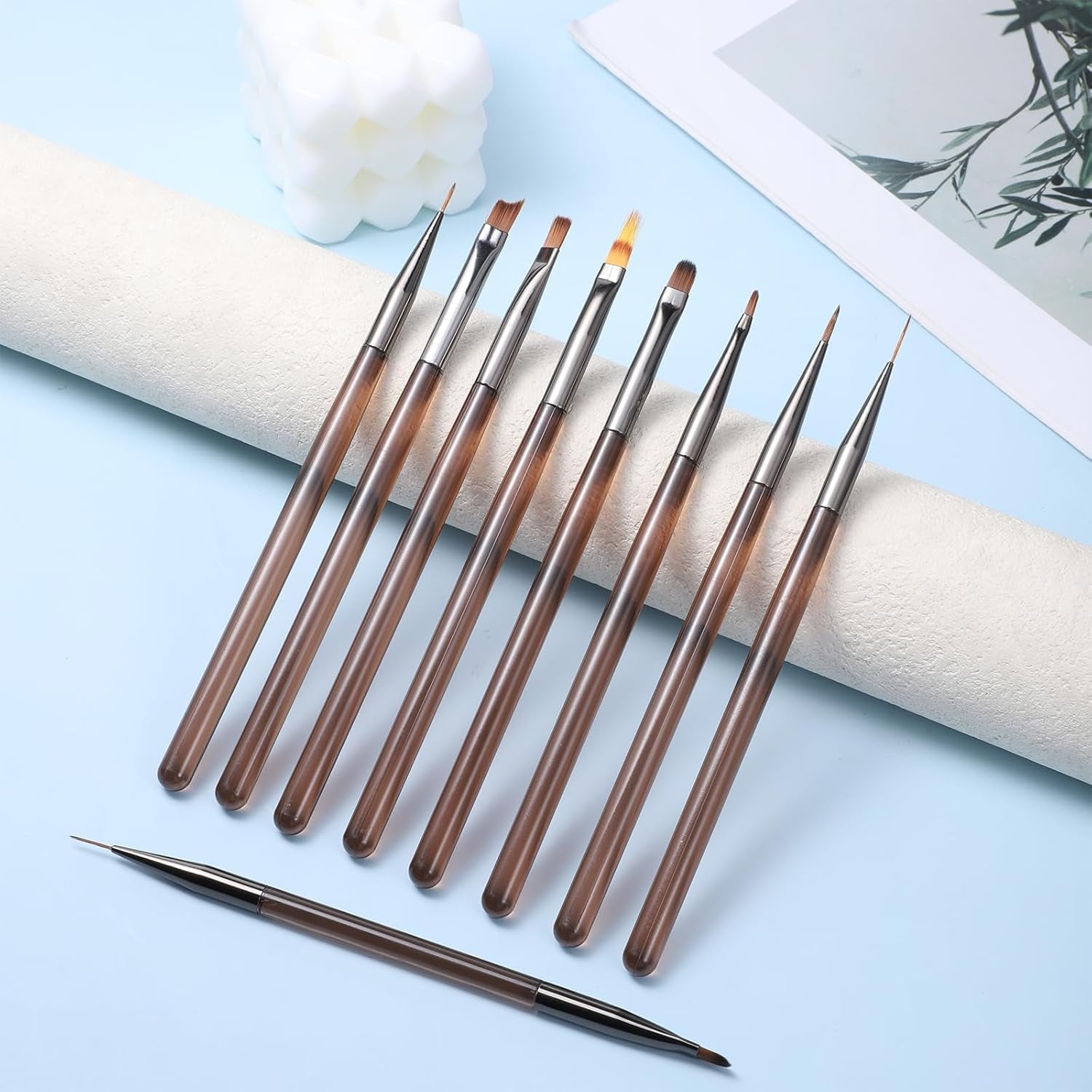 10 Stück Nailart Pinsel Set, Braun Nail Art Penselen Nailart Design Pinsel Nageldesign Pinselfür Gelnägelfür Heimwerker Maniküre Salon Zuhause Nailpinsel Set