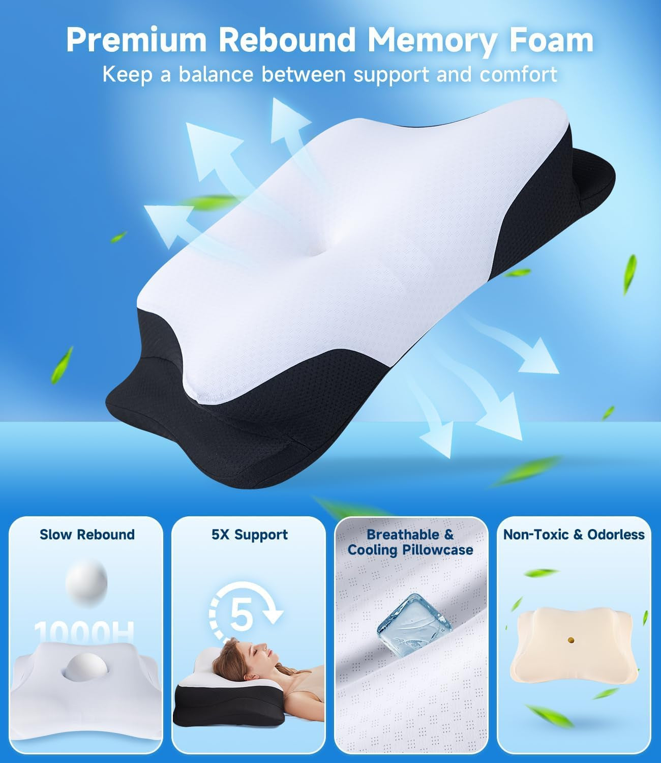 SUPA MODERN Memory Foam Kussen Zijslaper Koelkussen 60X40 Orthopedisch Achterkant Maag Nekpijn Verlichting Nekkussen Orthopedisch Cervicale Kussens Naty Shop
