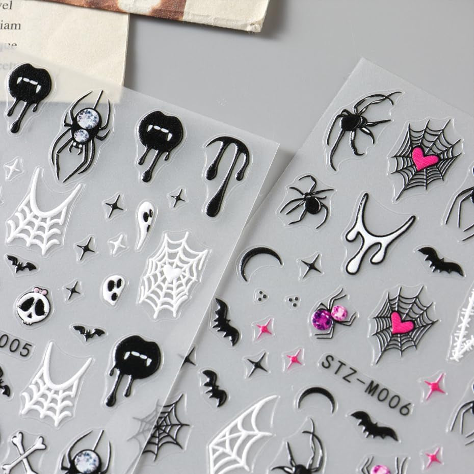 JMEOWIO Nagelsticker Halloween 6 Blatt Nail Art Sticker Selbstklebend Nagelaufkleber Decoratie Nageldesign Zubehör