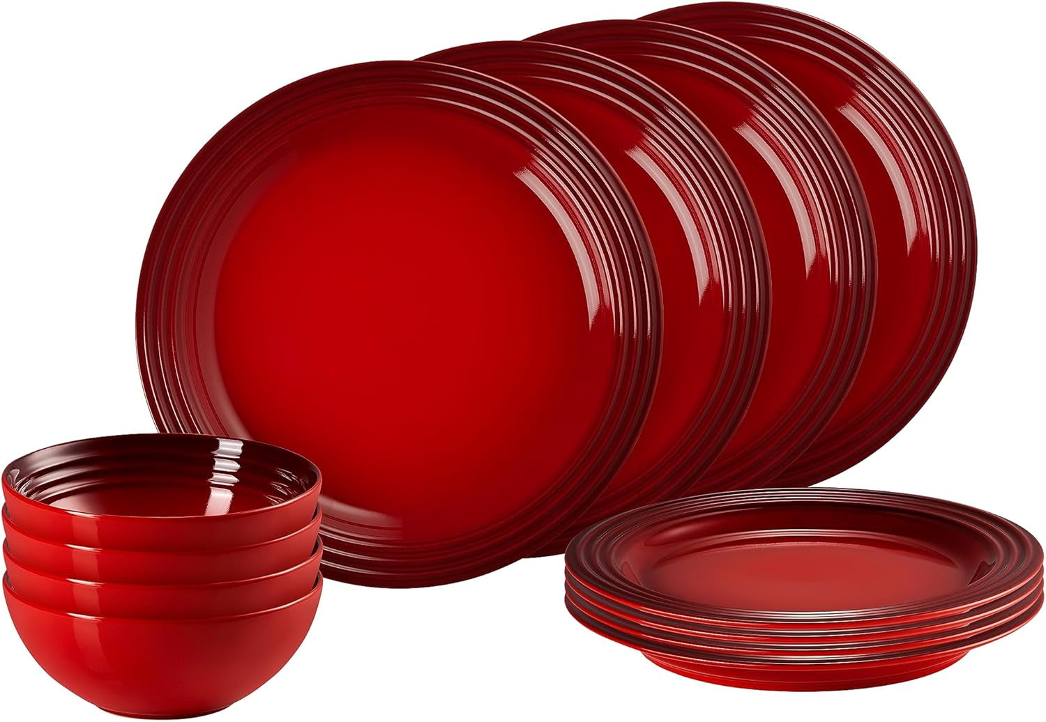 Le Creuset serviesset van steengoed, 12-delig, kersenrood, 79351000607081