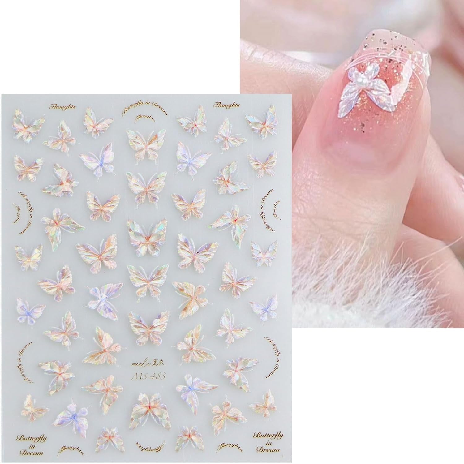 JMEOWIO 3D Nagelsticker Schmetterling Nail Art Sticker Selbstklebend Nagelaufkleber 5D Stereoskopische Decoratie Nageldesign Zubehör 1 Blatt