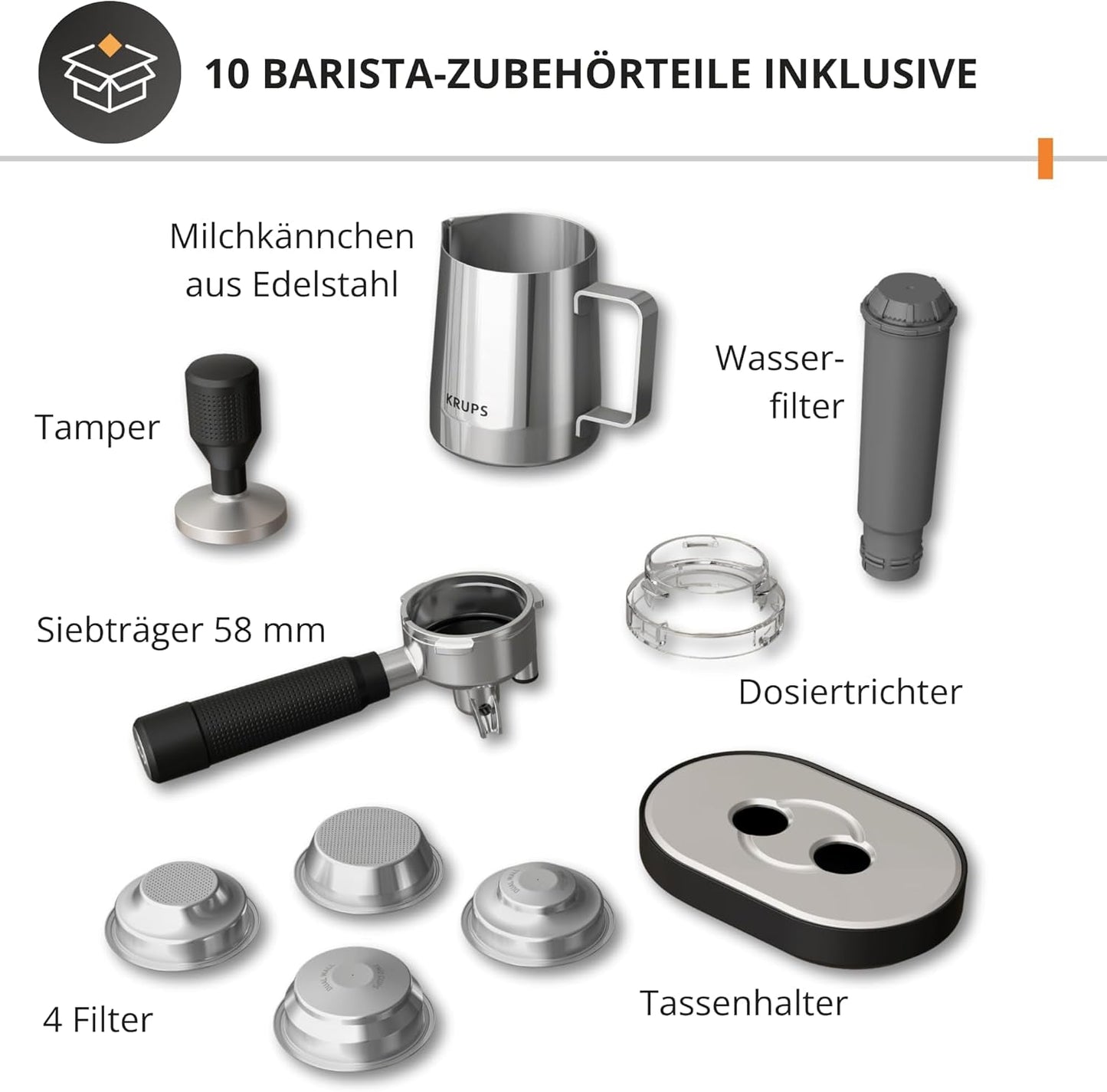 Krups Precision handmatige espressomachine met portafilter en molen, barista koffiemachine met intuïtief bedieningspaneel, pre-infusie instellingen, espressomachine met stoompijpje, snelle opwarming, XP801T10