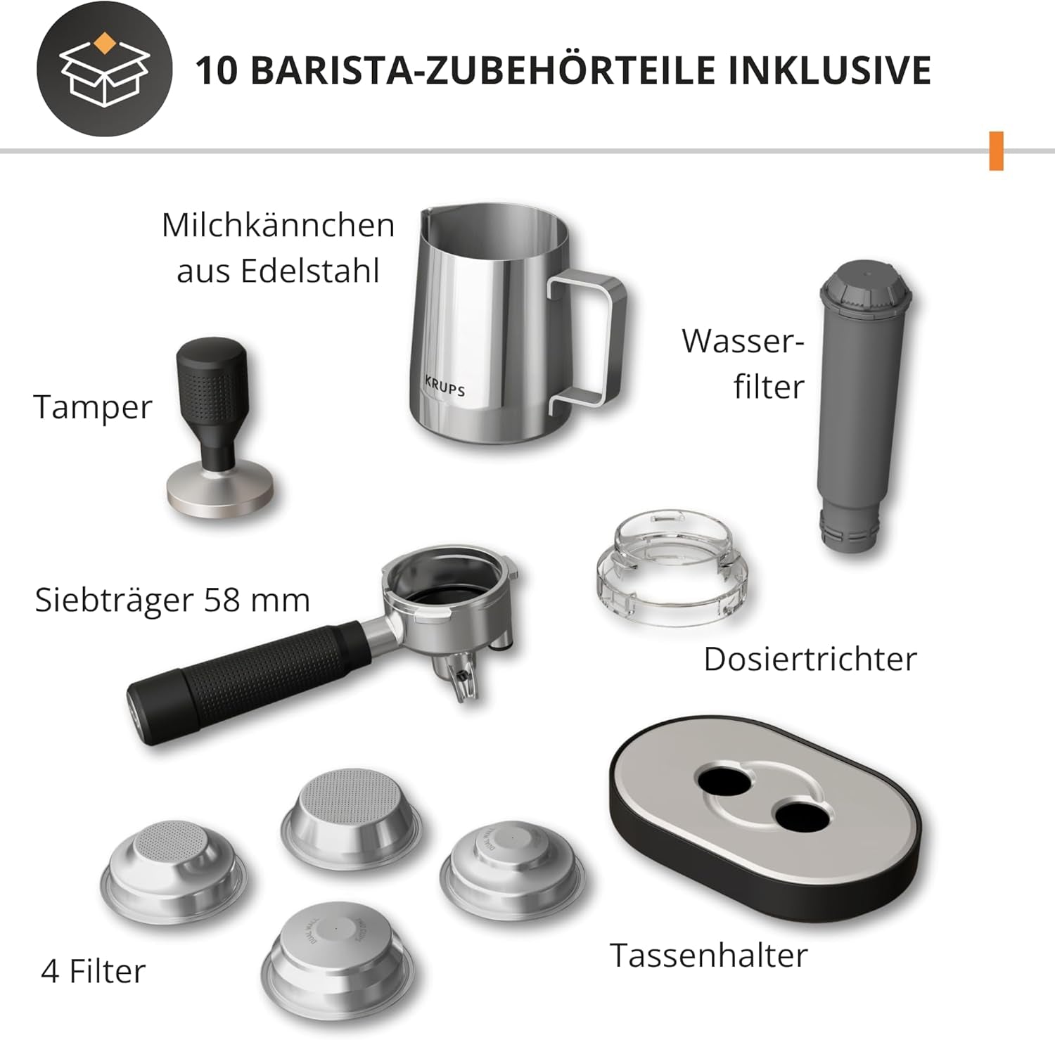 Krups Precision handmatige espressomachine met portafilter en molen, barista koffiemachine met intuïtief bedieningspaneel, pre-infusie instellingen, espressomachine met stoompijpje, snelle opwarming, XP801T10
