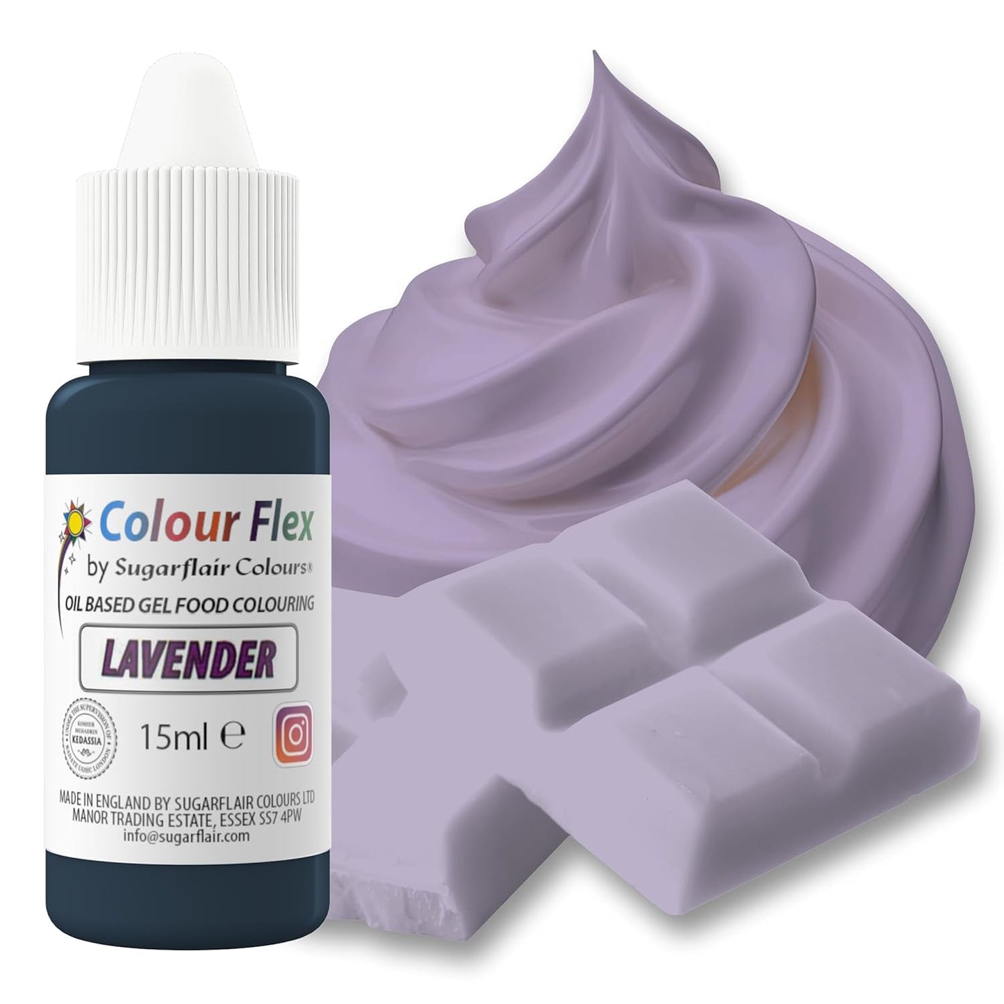 Sugarflair Colourflex Oil Based Food Coloring Lavendel, hooggeconcentreerde vloeibare kleurstof voor botercrème, chocolade, deeg, fondant, glazuur en meer - 15ml