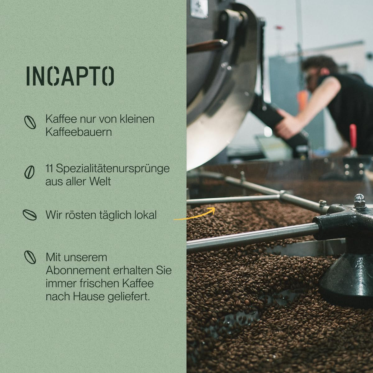 Incapto Ganze Entkofeinierte Kaffeebohnen | Ohne Chemikalen | Mischung aus 100% Arabica-Kaffee aus Brasilien | Ungemahlen Espresso Bohnen | Zwitserse waterdecafékoffie, pak 500 g