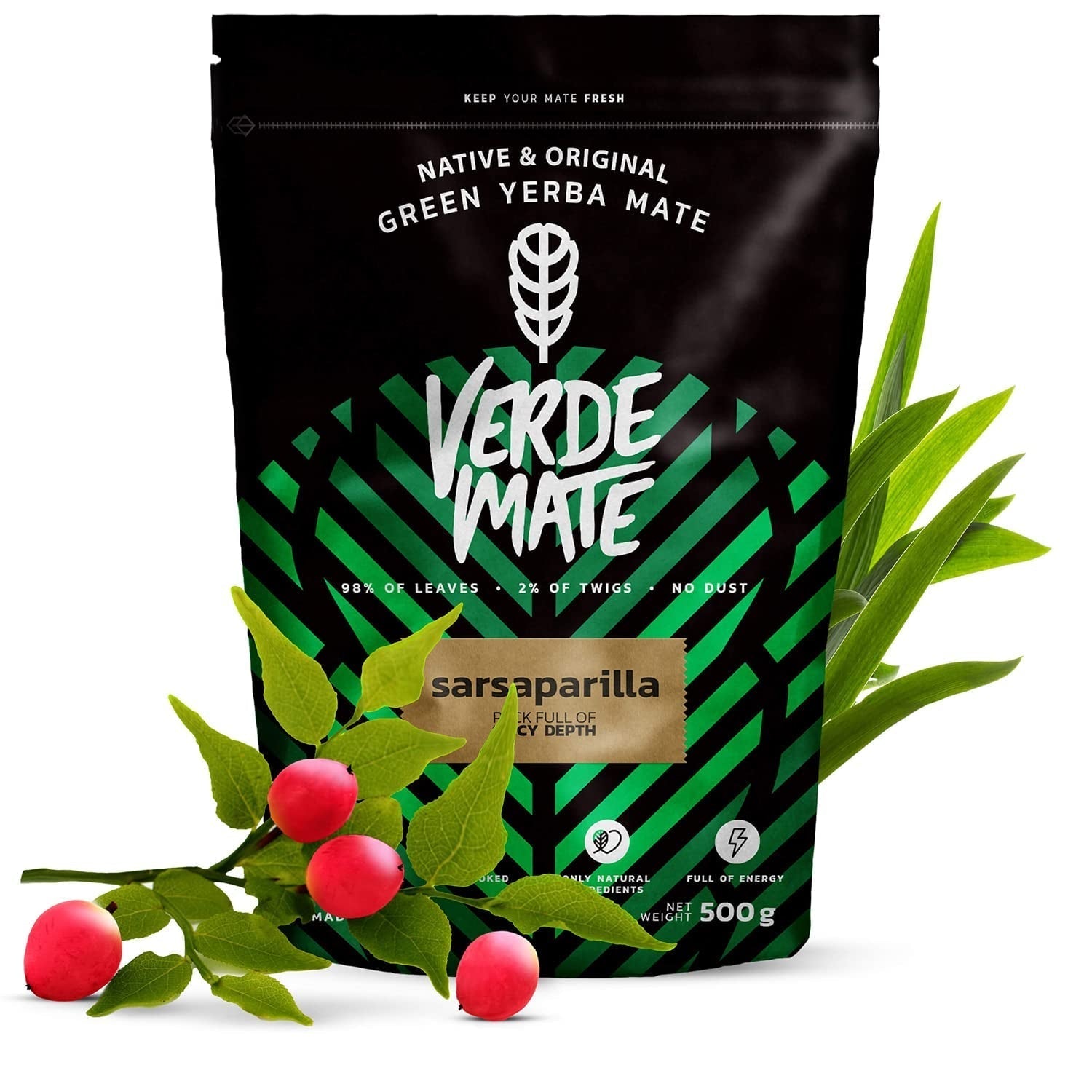 Kruiden Yerba Mate theeservies | Yerba Mate met kruiden | Green Mate Groene Energie Guarana, Guayusa Jazmin, Sarsaparilla | Braziliaanse Groene Yerba Mate | 3X500G